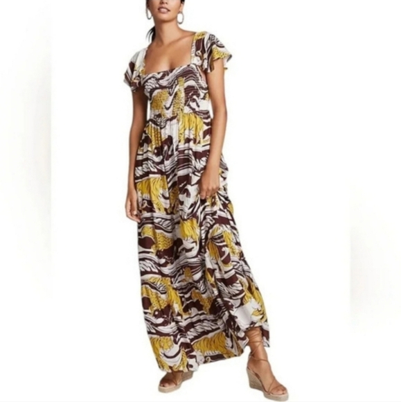 Anthropologie Yellow and Brown Patterned Maxi Dress - Picture 1 of 10